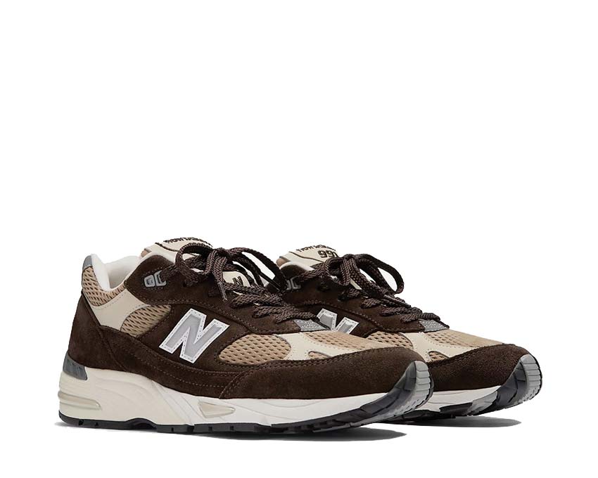 New Balance 991v1 Finale Delicioso side view — premium suede and mesh