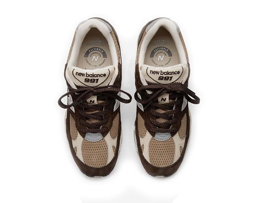 New Balance 991v1 Finale Delicioso detail — suede finish Silver Mink