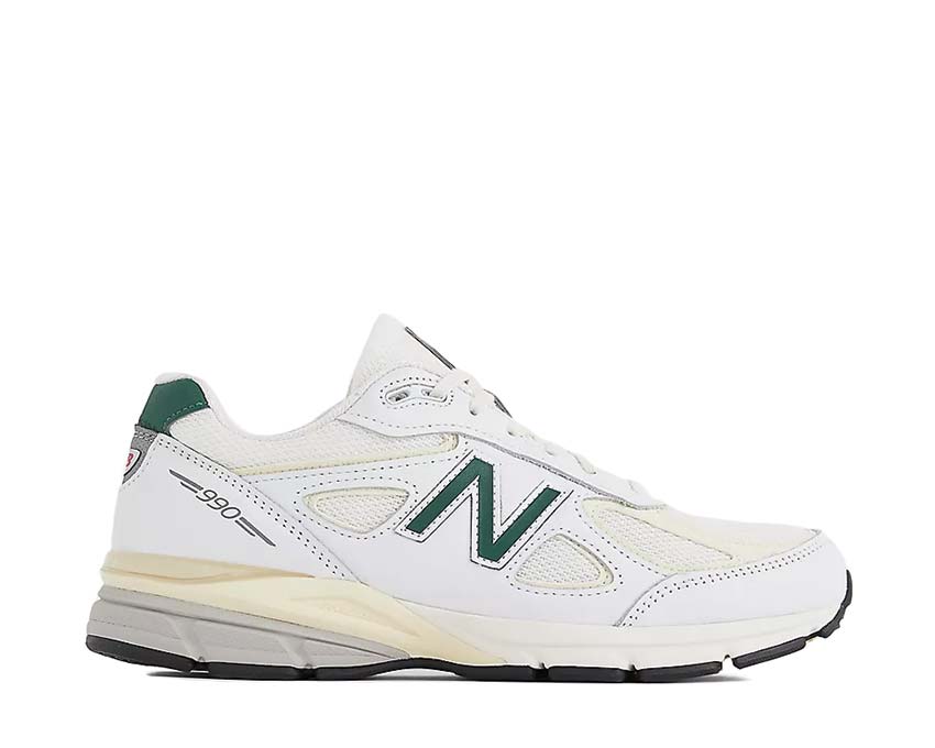 New Balance 990v4 Calcium Forest Green Made in USA — zapatilla hombre ante crema verde