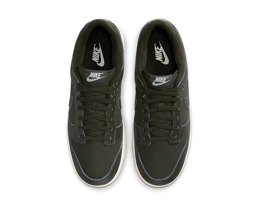 Nike Dunk Low Retro PRM Sequoia détail — tige cuir nubuck premium