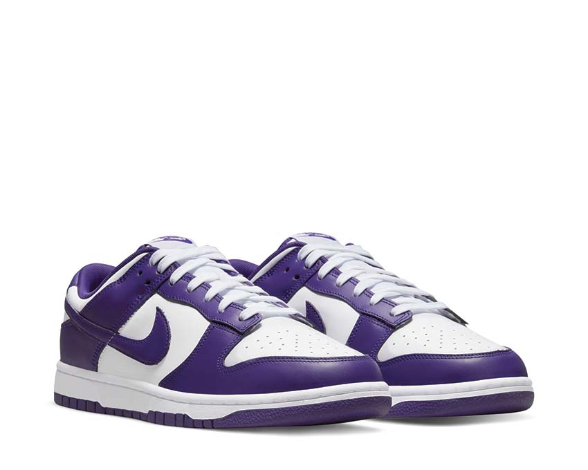 Nike Dunk Low Retro White Court Purple Orange vista lateral — cuero blanco violeta