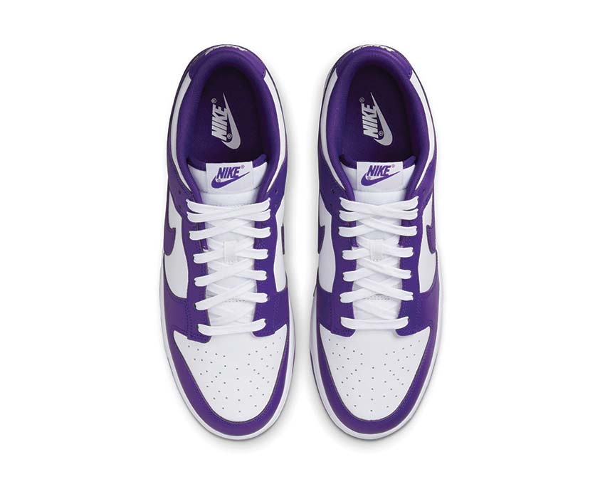 Nike Dunk Low Retro White Court Purple Orange detalle — parte superior cuero court purple