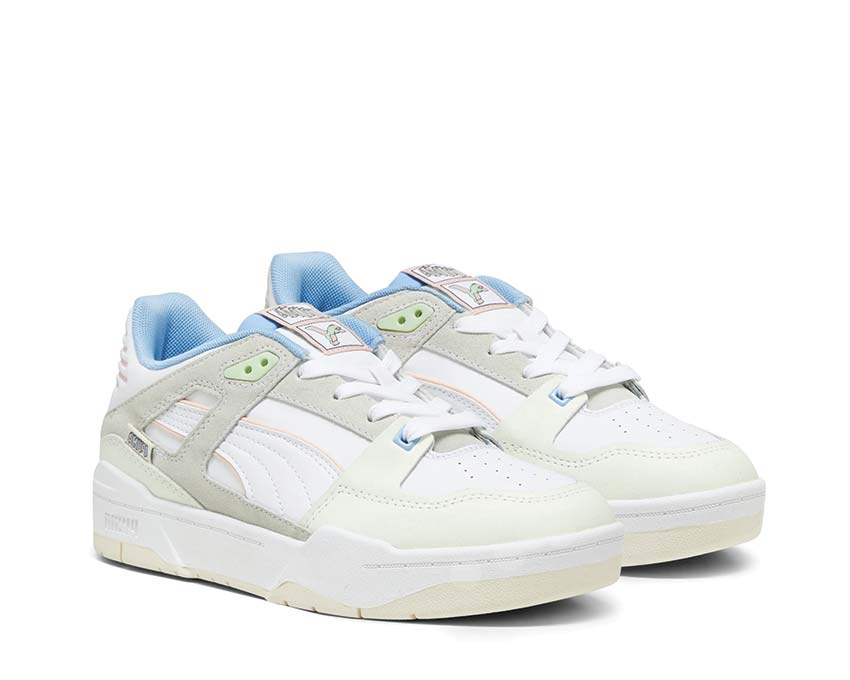Puma Slipstream Uninvisible White Pristine vista lateral — cuero liso minimalista