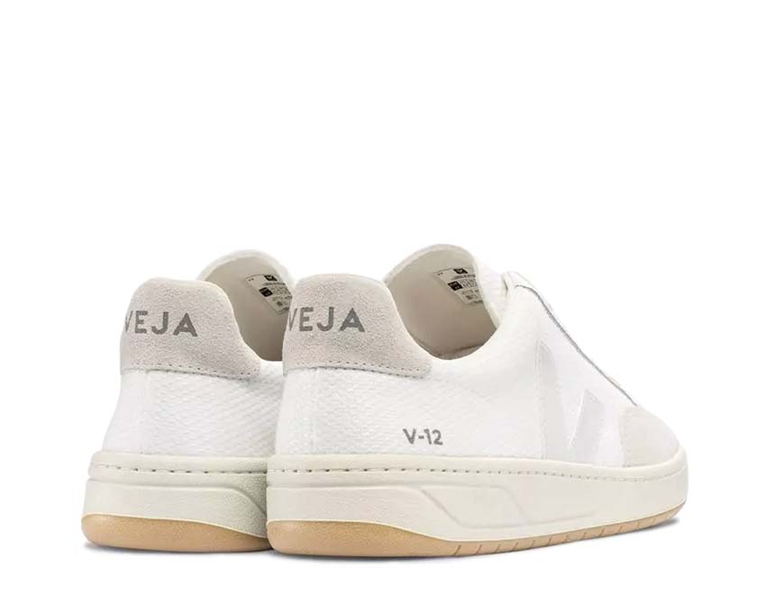 Veja V-12 White/Natural vue latérale — mesh recyclé bicolore