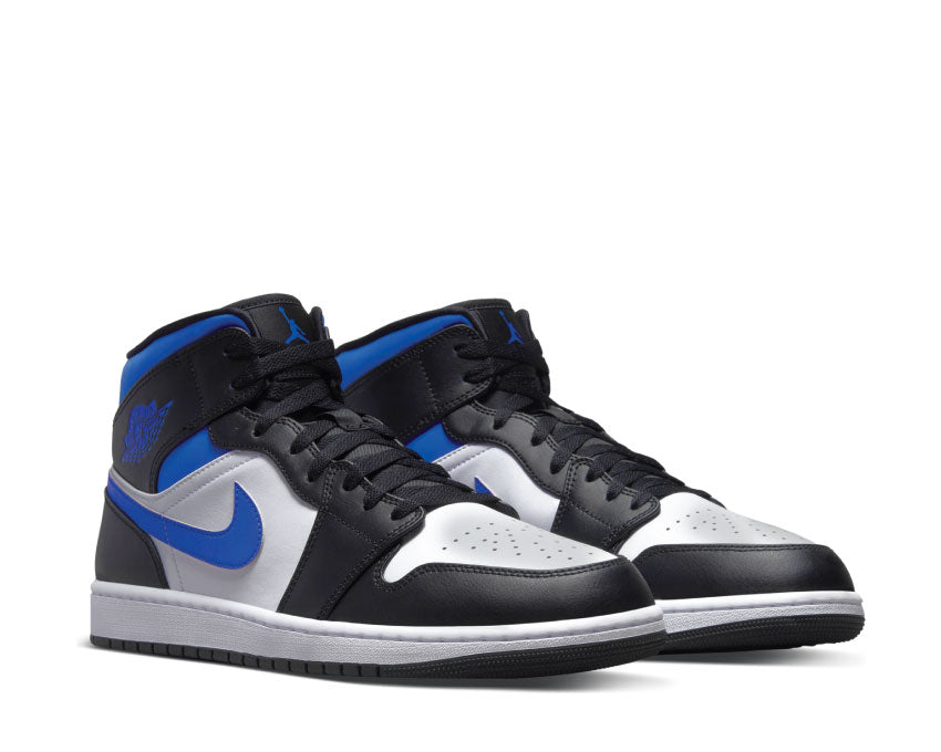 Jordan Air Jordan 1 Mid White Racer Blue vista lateral — cuero liso hombre
