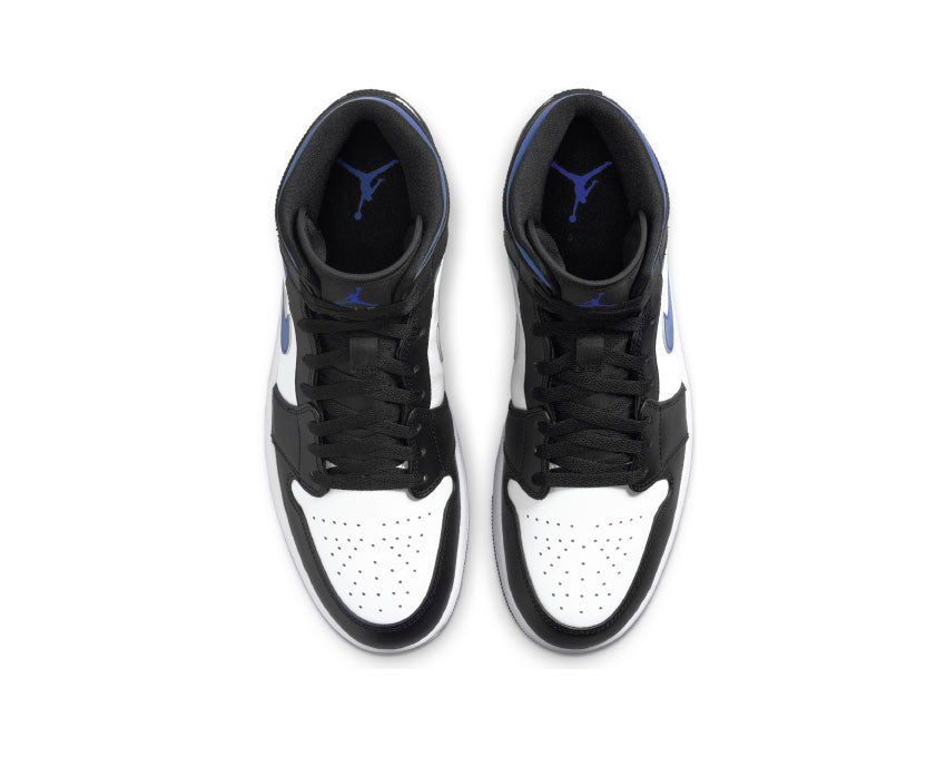 Jordan Air Jordan 1 Mid White Racer Blue detalle — caña cuero blanco azul
