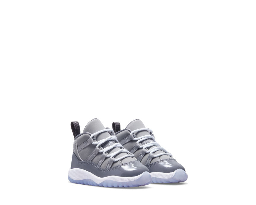 Air Jordan 11 Baby Retro 3/4 Medium Grey side view — patent leather grey baby