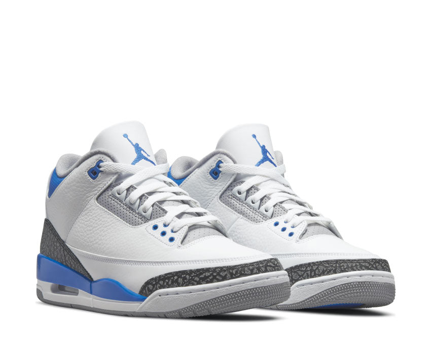 Jordan Air Jordan 3 Retro White Racer Blue side view — leather and elephant print
