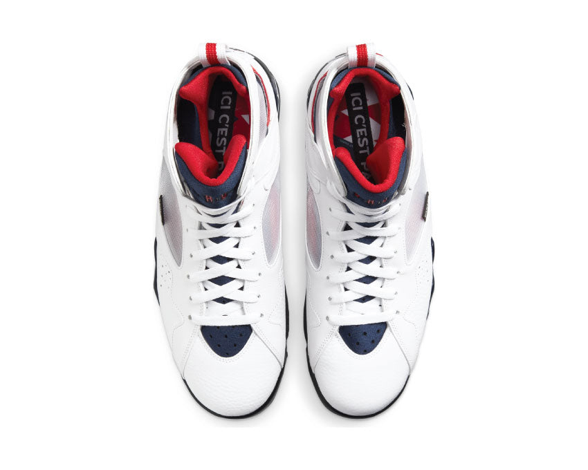 Jordan Air Jordan 7 Retro PSG White Red Navy detalle — caña cuero premium