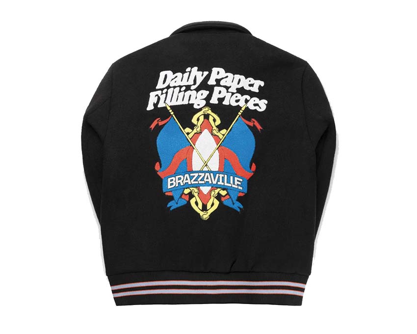 Daily Paper x Filling Pieces Varsity Jacket Black side view — back felted wool