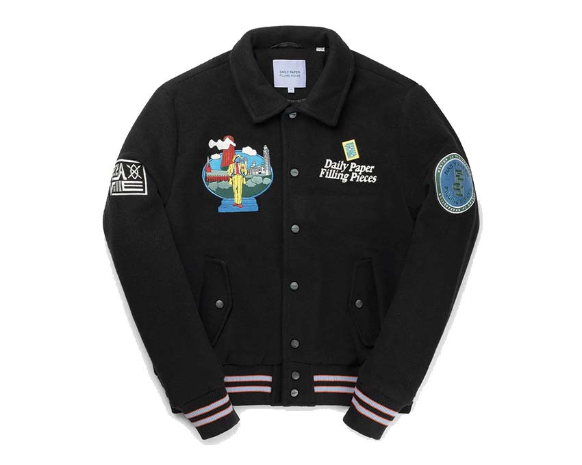 Daily Paper x Filling Pieces Varsity Jacket Black — unisex varsity jacket wool