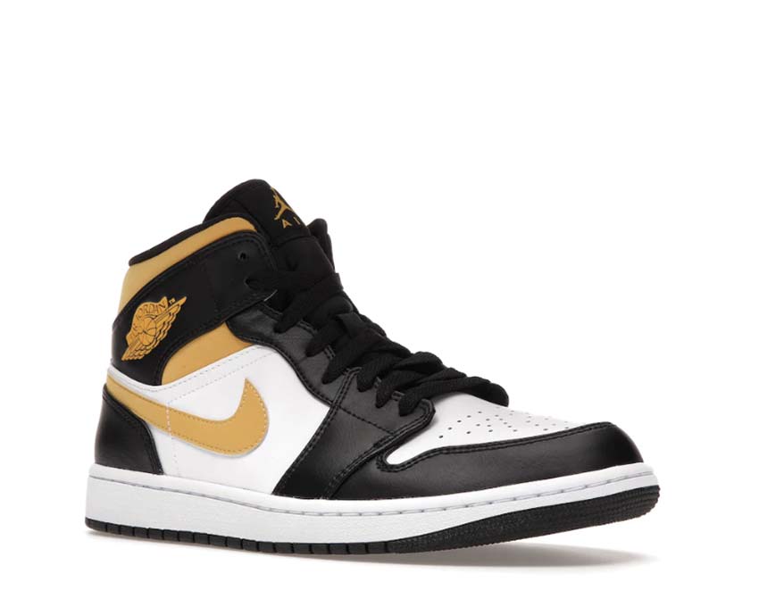 Jordan Air Jordan 1 Mid White Black Pollen side view — two-tone leather men's