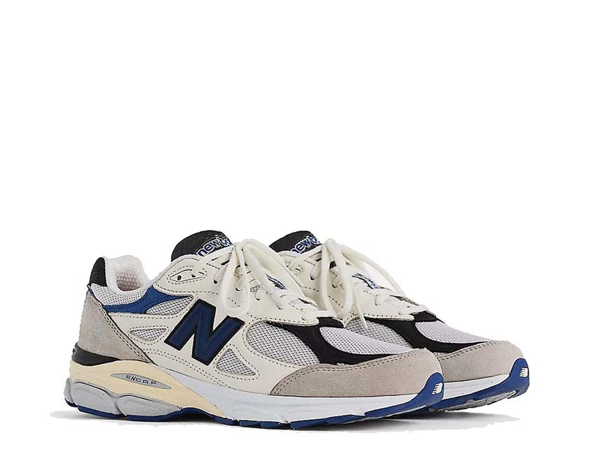 New Balance 990 White/Blue side view — mesh upper and ENCAP