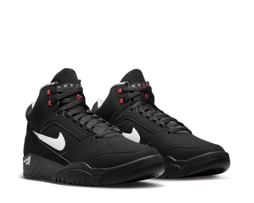 Nike Air Flight Lite Mid Black White Varsity Red vista lateral — cuero y mesh