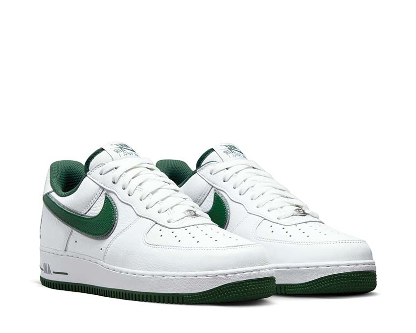Nike Air Force 1 Low White Deep Forest vue latérale — cuir lisse AF1