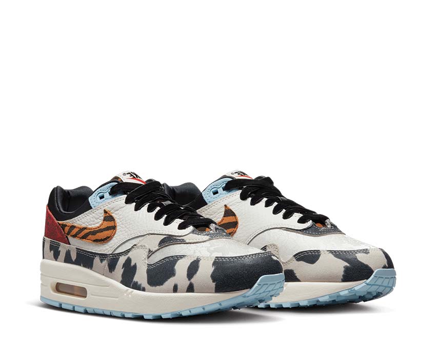 Nike Air Max 1 '87 Sail Black Celestine Blue vue latérale — cuir et suède