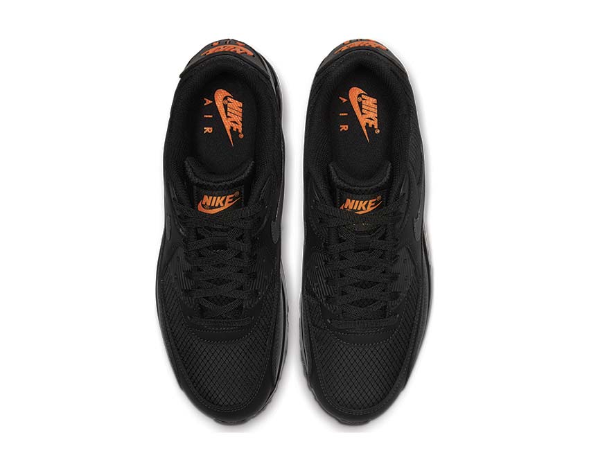Nike Air Max 90 Black Total Orange detail — leather and mesh upper