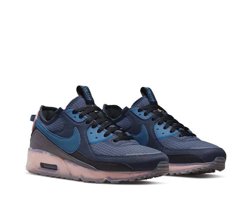 Nike Air Max 90 Terrascape Obsidian Marina vista lateral — parte superior mesh obsidiana