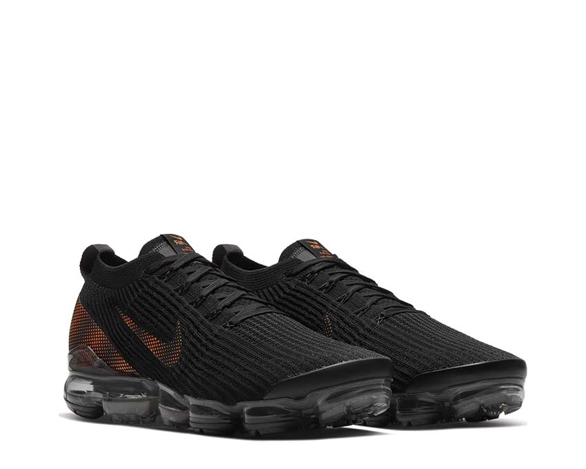 Nike Air Vapormax Flyknit 3 Black Total Orange side view — Flyknit