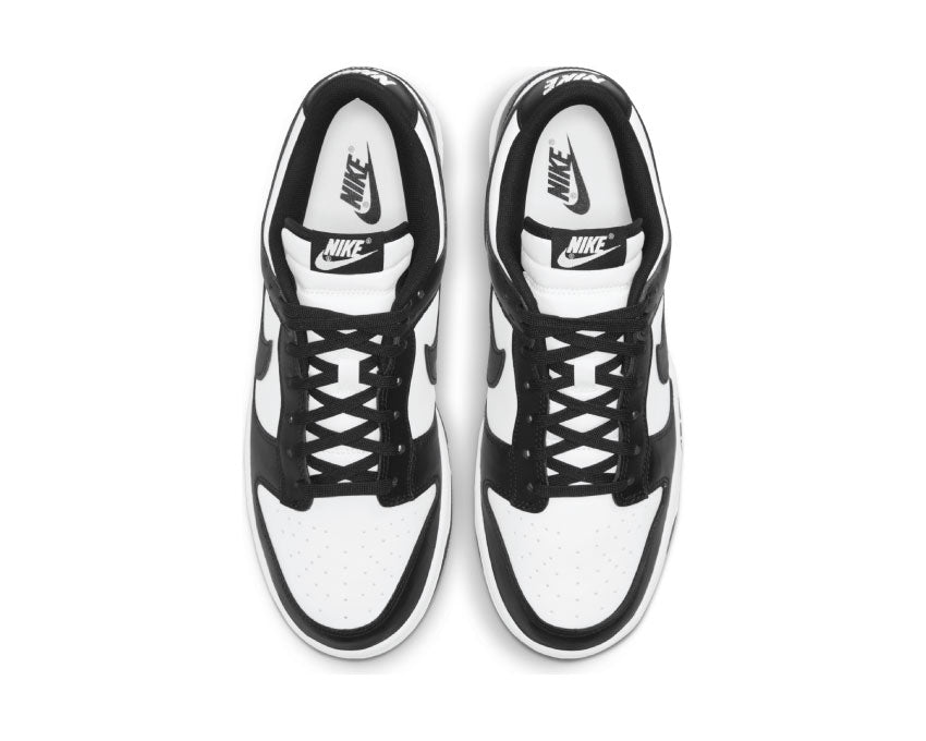 Nike Dunk Low Retro Panda White Black detalle — parte superior cuero blanco y negro