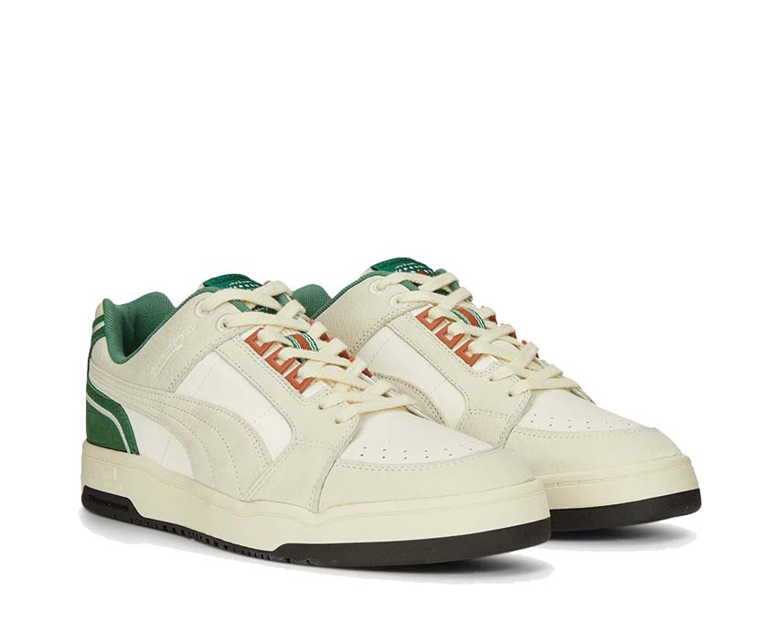 Puma Slipstream Lo Fast Green Warm White Spring Lavender vista lateral — cuero bicolor pastel